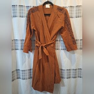 Wrap London Rust Brown Embroidered Wrap Dress